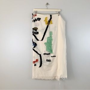 Madewell Large New Fring Abstract Blanket Scarf Ivory Textured NYC Light